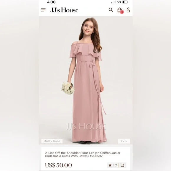 david's bridal pink bridesmaid dress Duntery Jewel Chiffon Floor-Length Junior Bridesmaid Dress, Cabernet main image 1